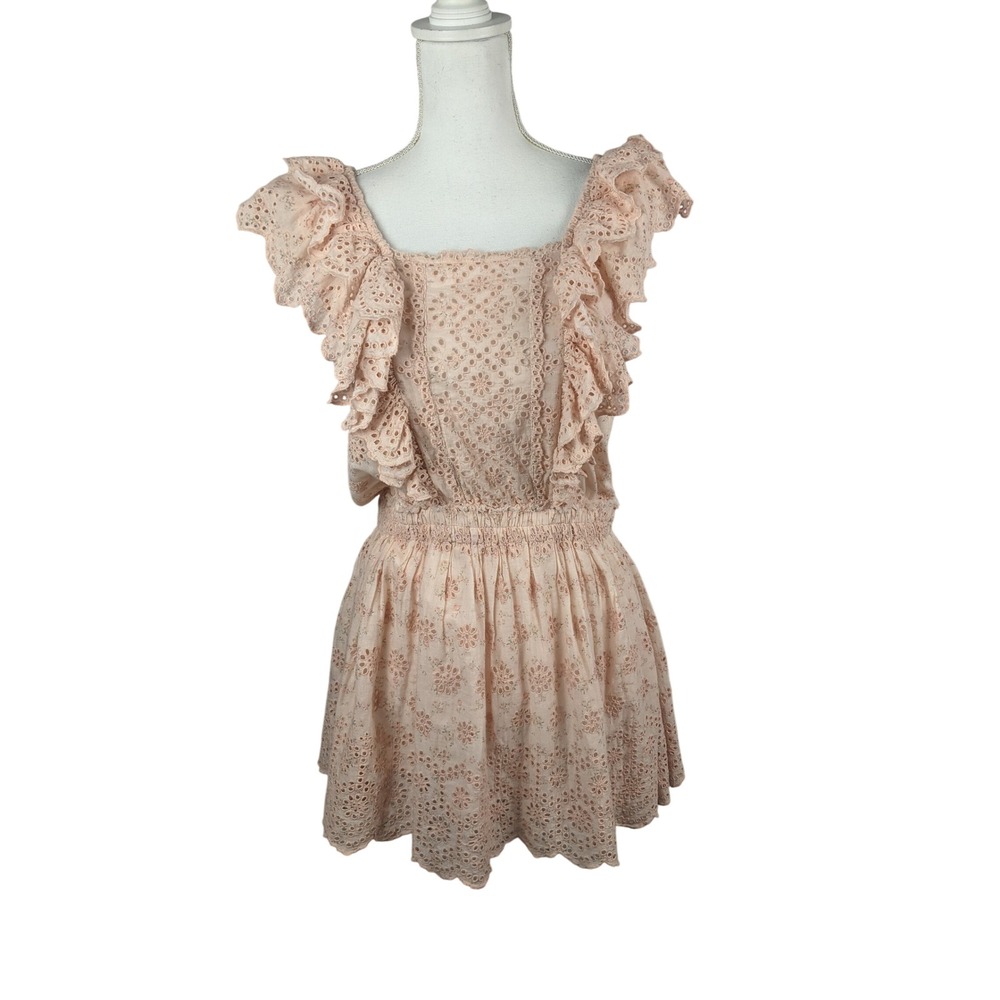 LoveShackFancy Dora Dress Peach Pink Cotton Eyelet Floral Ruffle Mini Medium